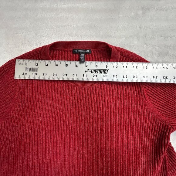 Eileen Fisher Women Red Merino Wool Ribbed Knit Crew Neck Sweater Small Pullover - Picture 5 of 7